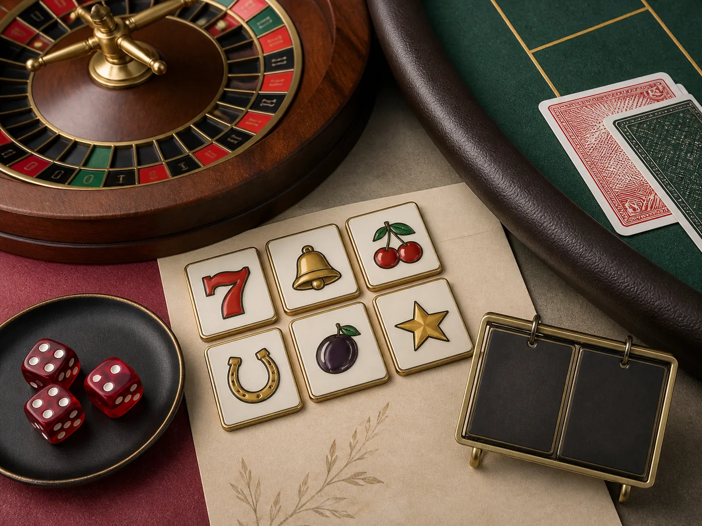 Susunan editorial kategori slot, roulette, kartu, dan permainan dadu
